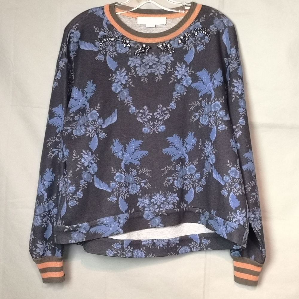 Stella McCartney Floral Long Sleeve Sweatshirt Crystal Embellished Neck